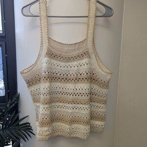 Soludos Crochet Tank Top - Cream and Tan